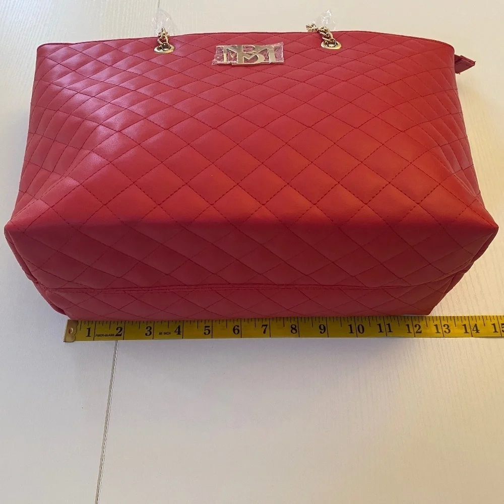 Badgley Mischka Red Quilted Chain Strap Tote Bag O/S